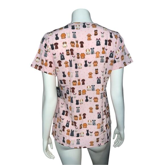 Zoe and Chloe Womens Floofster V-Neck Scrub Top Dogs Pink Small NWT - Picture 3 of 9